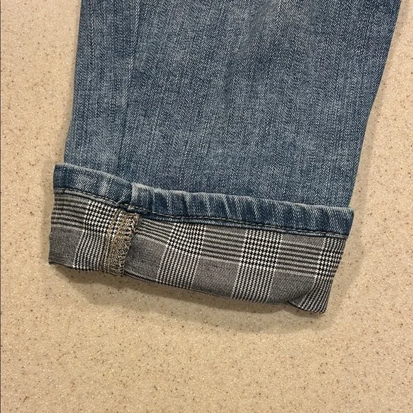Blue Denim Jeans with Plaid Cuffs - Picture 2 of 5